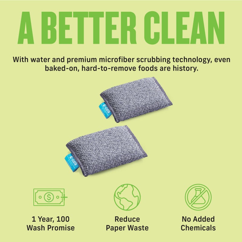 E-Cloth 2-Pack Non-Scratch Scrubbing Pads, Microfiber Scrubber and Dish Sponge, Ideal for a Streak-Free Clean Grill, Cast Iron and Dishes, Washable and Reusable, 100 Wash Promise - Image 4